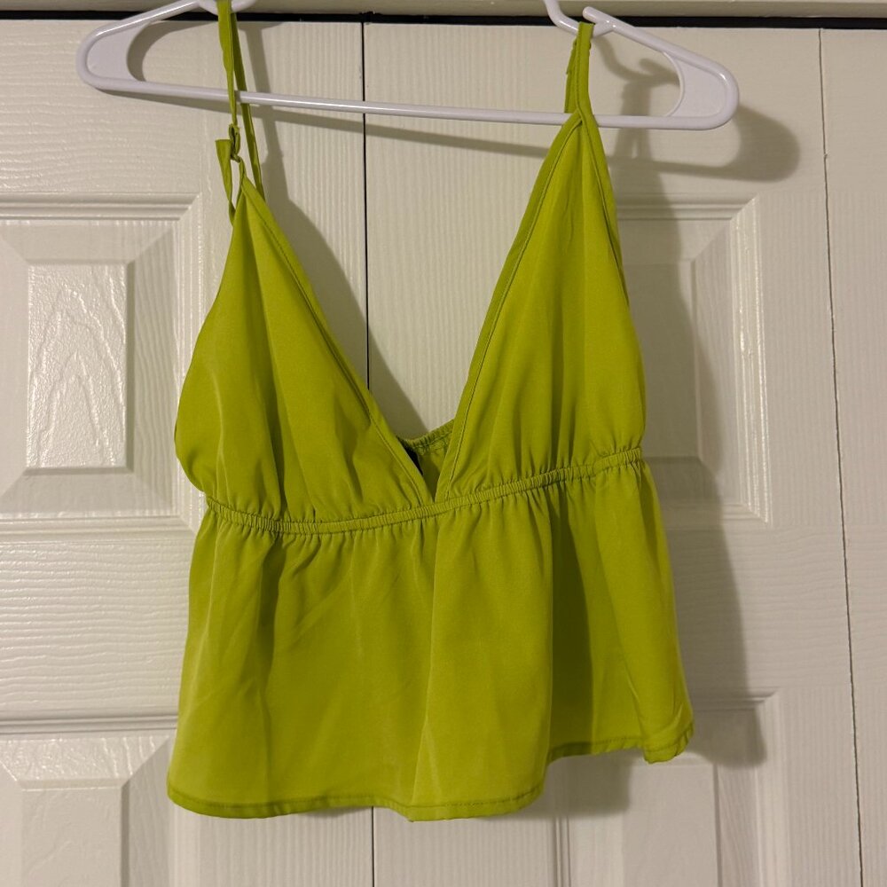 Boohoo Chartreuse Peplum Hem Cami Top